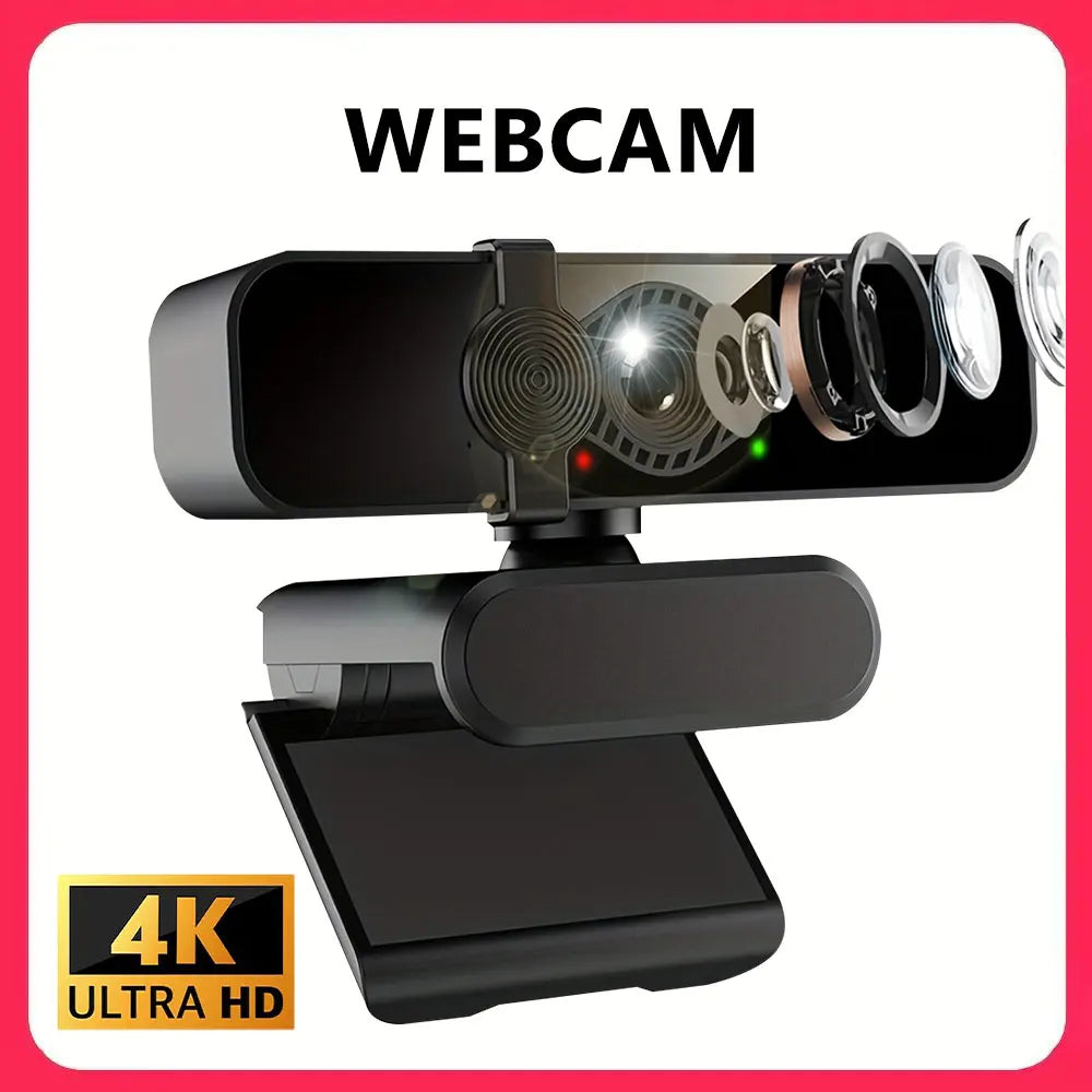 Webcam 4K with Microphone and Webcam Cover Plug and Play with Auto Light Correction Live Streaming Video Call Conference Online