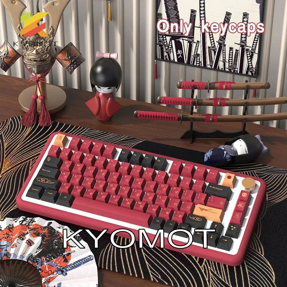 KYOMOT Blue/Red Samurai Japanese/Korean/German/Spanish/French PBT Keycaps ISO Layout Cherry Profile for Game Mechanical Keyboard