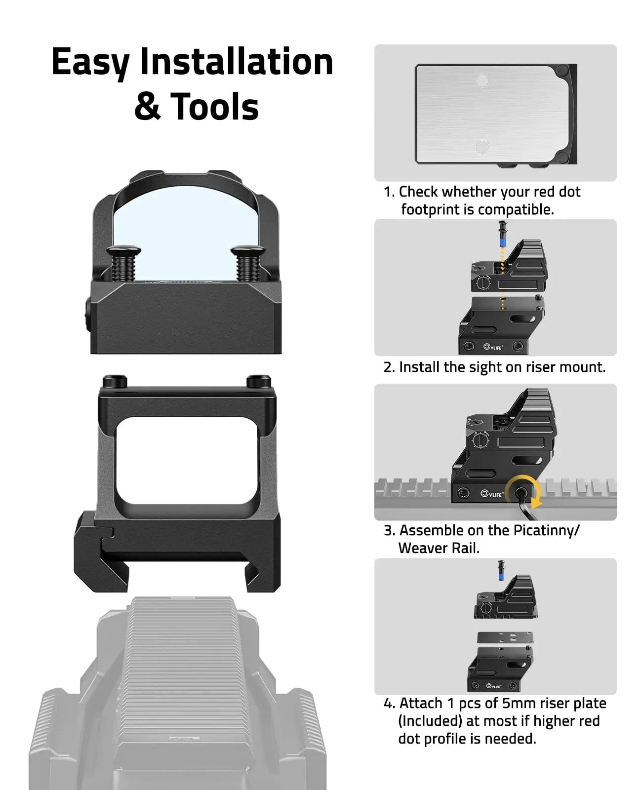 CVLIFE Red Dot Riser Mount Reflex Sight Optic Risers Plate for Picatinny Rail 21mm Absolute Co-witness