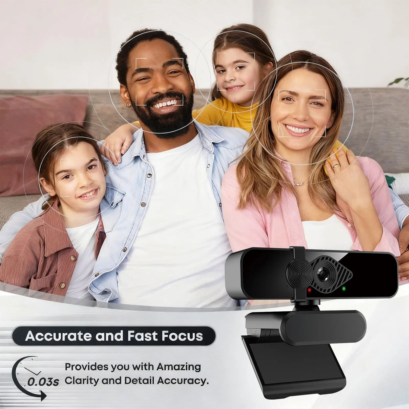 Webcam 4K with Microphone and Webcam Cover Plug and Play with Auto Light Correction Live Streaming Video Call Conference Online