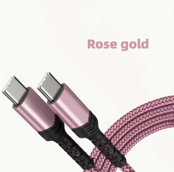 Premium Gevlochten USB-C naar USB-C Kabel – Rose Gold 1M