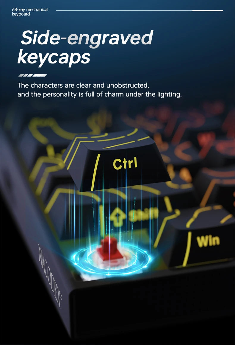 NK68 Side Engraved Contour Wired Mixed Light Mechanical Keyboard Full Keys Hot Swappable