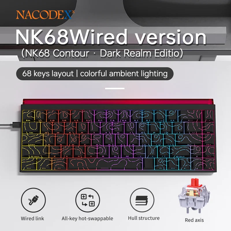 NK68 Side Engraved Contour Wired Mixed Light Mechanical Keyboard Full Keys Hot Swappable