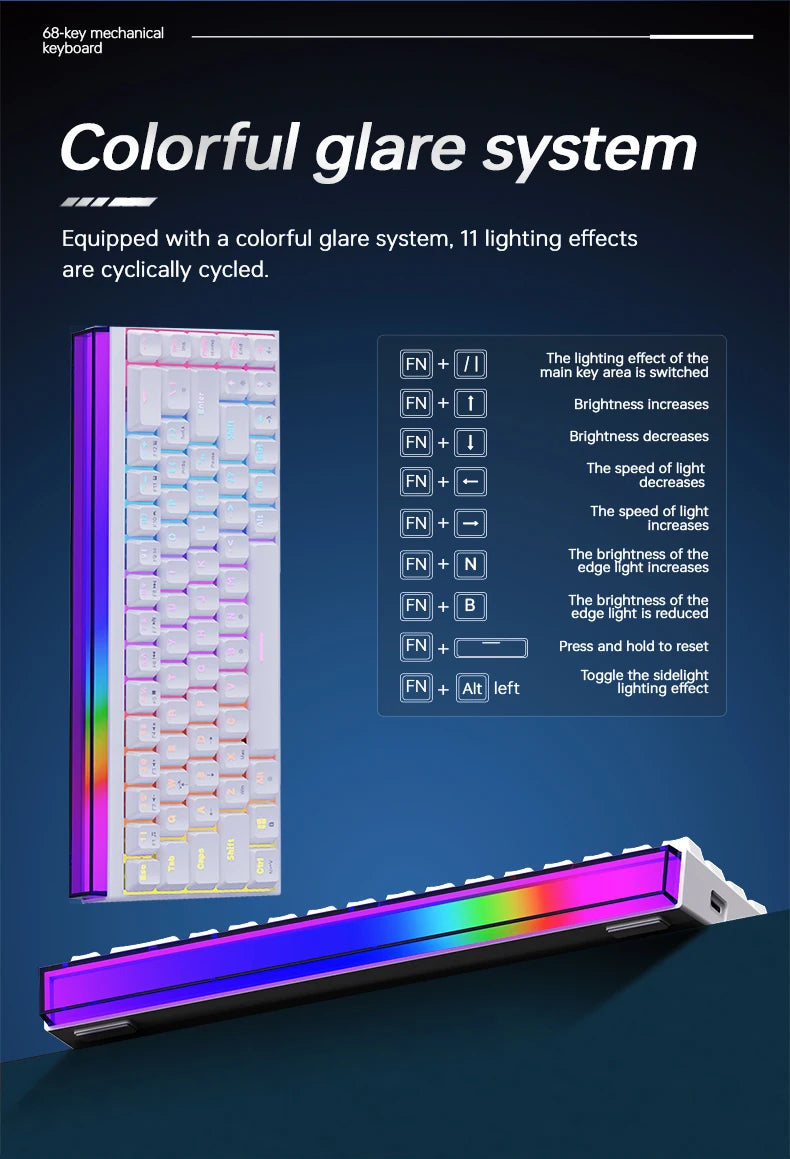 NK68 Side Engraved Contour Wired Mixed Light Mechanical Keyboard Full Keys Hot Swappable