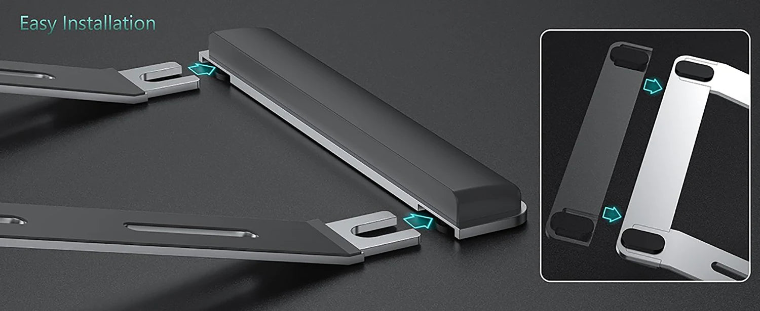 Ergonomische laptopstandaard van aluminiumlegering, draagbare laptopstandaard van aluminium met polssteun.