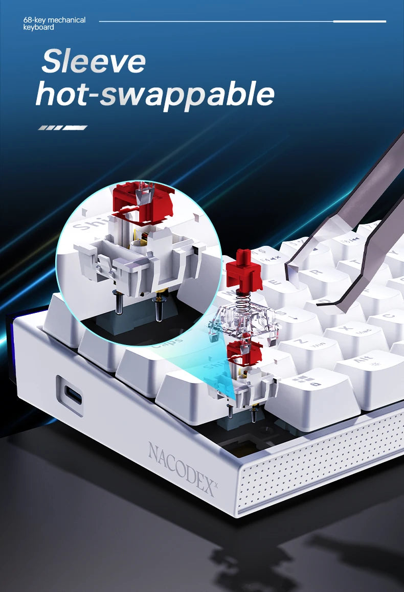 NK68 Side Engraved Contour Wired Mixed Light Mechanical Keyboard Full Keys Hot Swappable