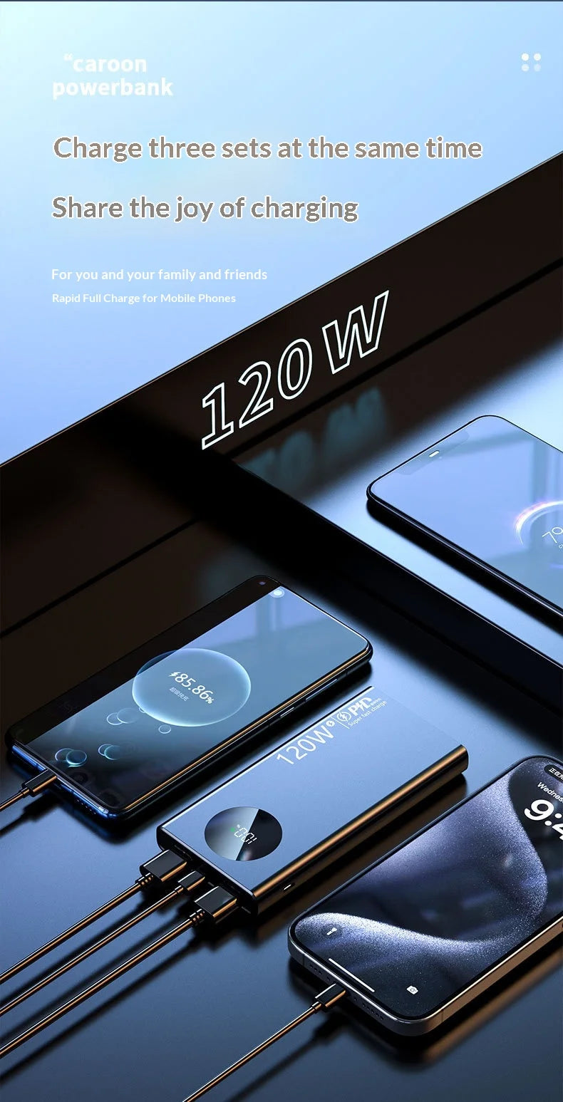 120W super fast charging power bank 20000 mAh large capacity two-way fast charging digital display power bank Lithium Battery