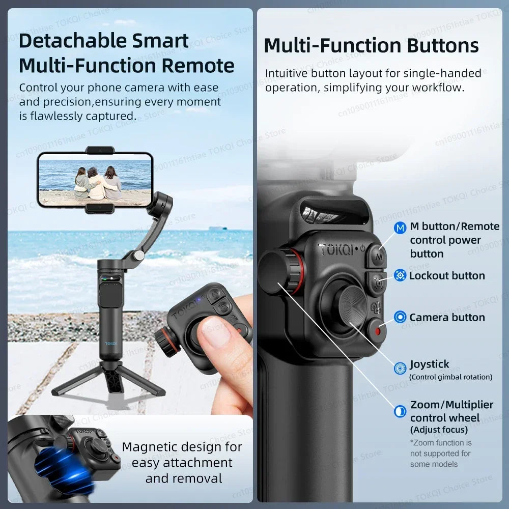 Handheld 3-Axis Gimbal Stabilizer for iPhone & Android, Anti-Shake Phone Holder with Tripod, for Vlogging & Video Recording
