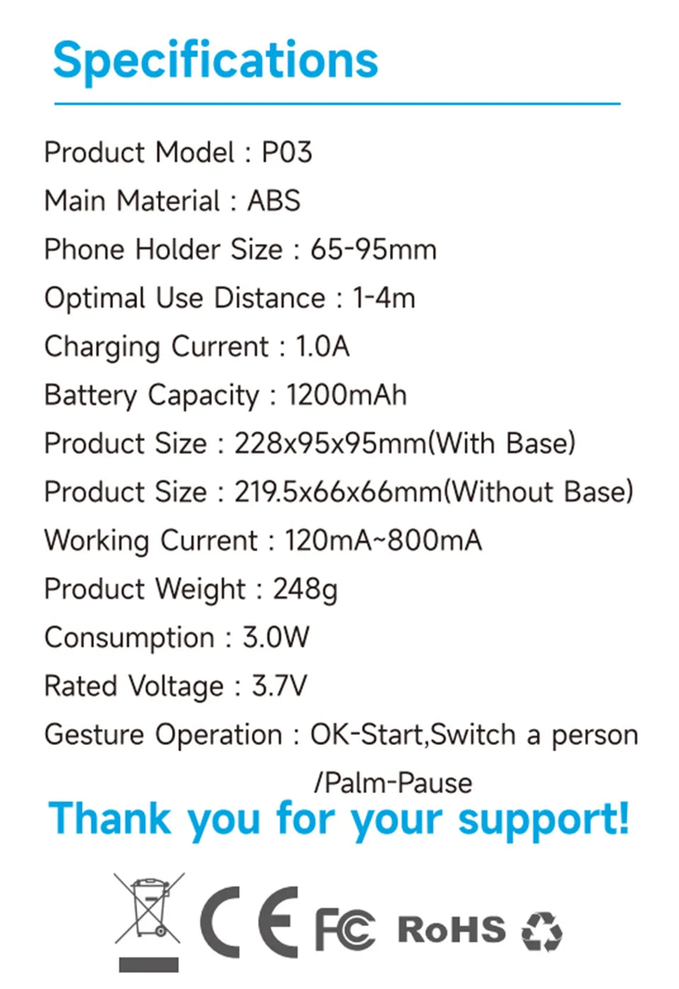 Selfieshow P03 Gimbal Stabilizer 360 Rotation Follow Focus Auto Face Tracking Tripod Desktop Cell Phone Holder for Live/Photo