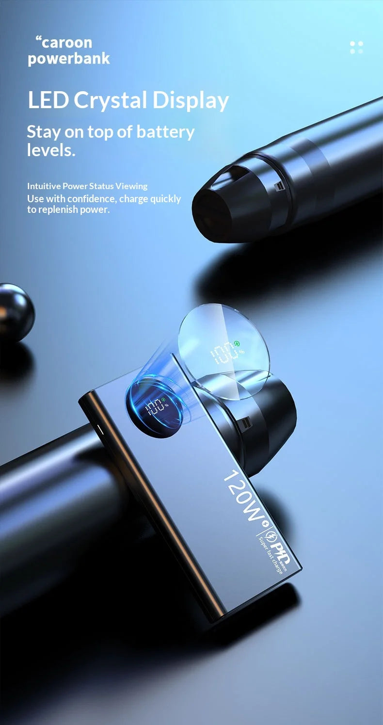 120W super fast charging power bank 20000 mAh large capacity two-way fast charging digital display power bank Lithium Battery