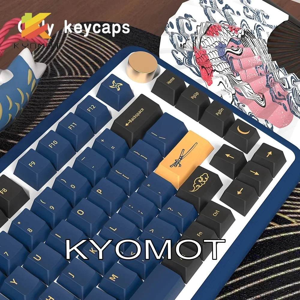 KYOMOT Blue/Red Samurai Japanese/Korean/German/Spanish/French PBT Keycaps ISO Layout Cherry Profile for Game Mechanical Keyboard