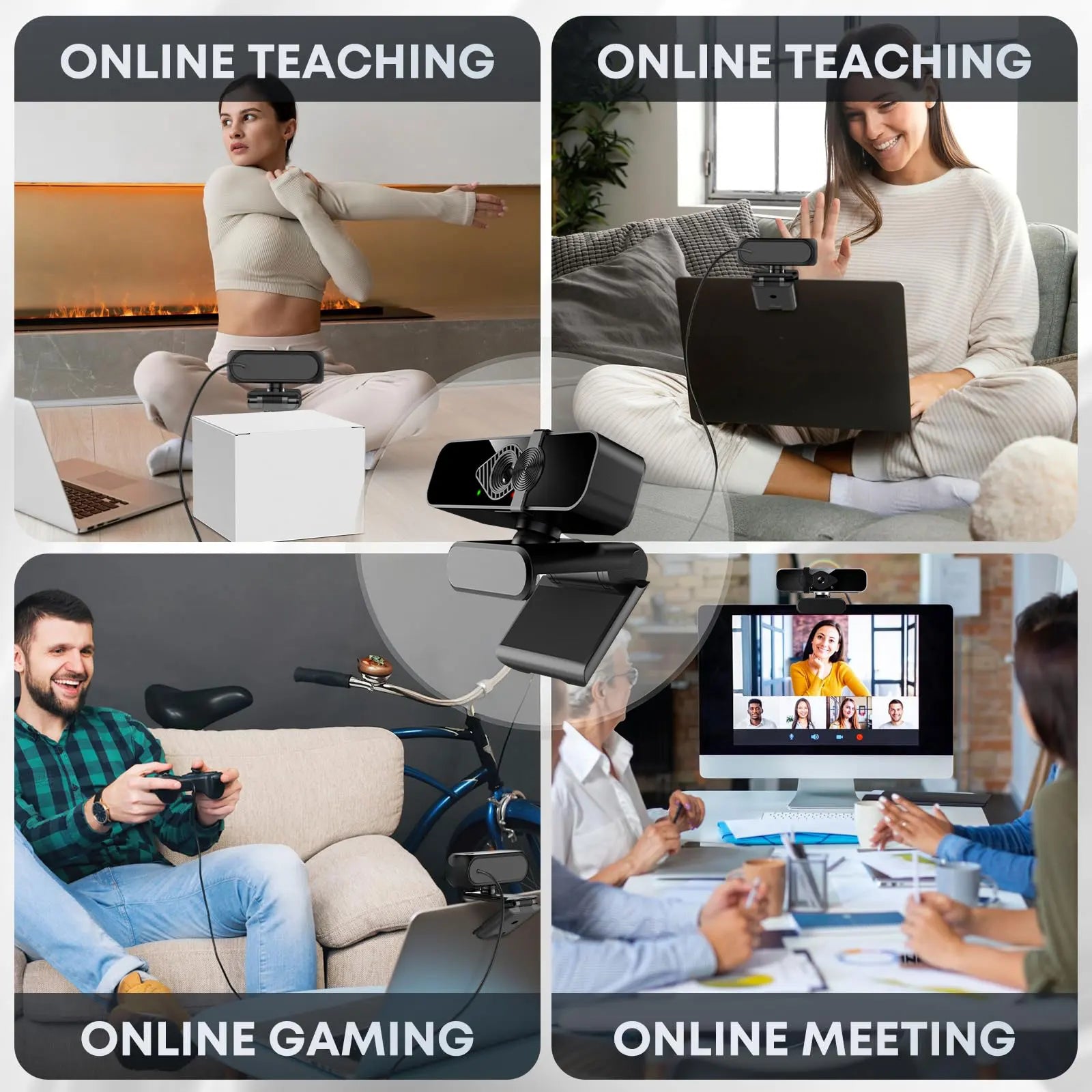 Webcam 4K with Microphone and Webcam Cover Plug and Play with Auto Light Correction Live Streaming Video Call Conference Online