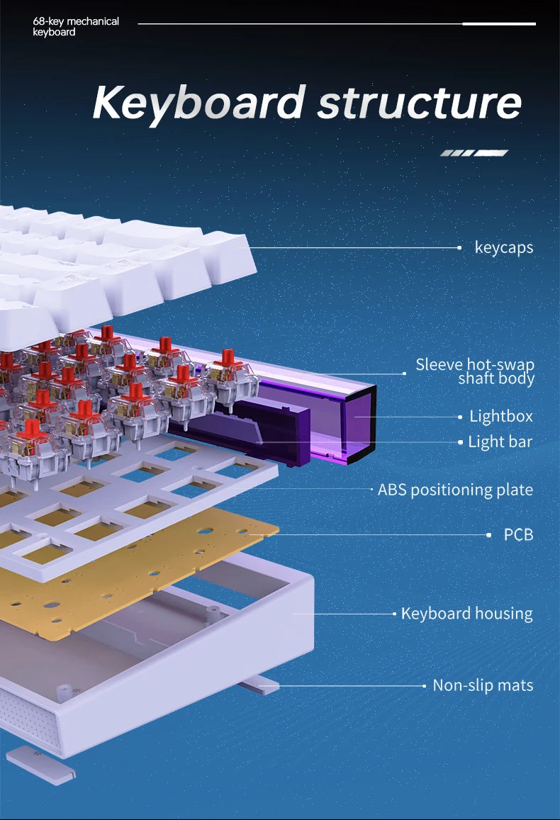 NK68 Side Engraved Contour Wired Mixed Light Mechanical Keyboard Full Keys Hot Swappable