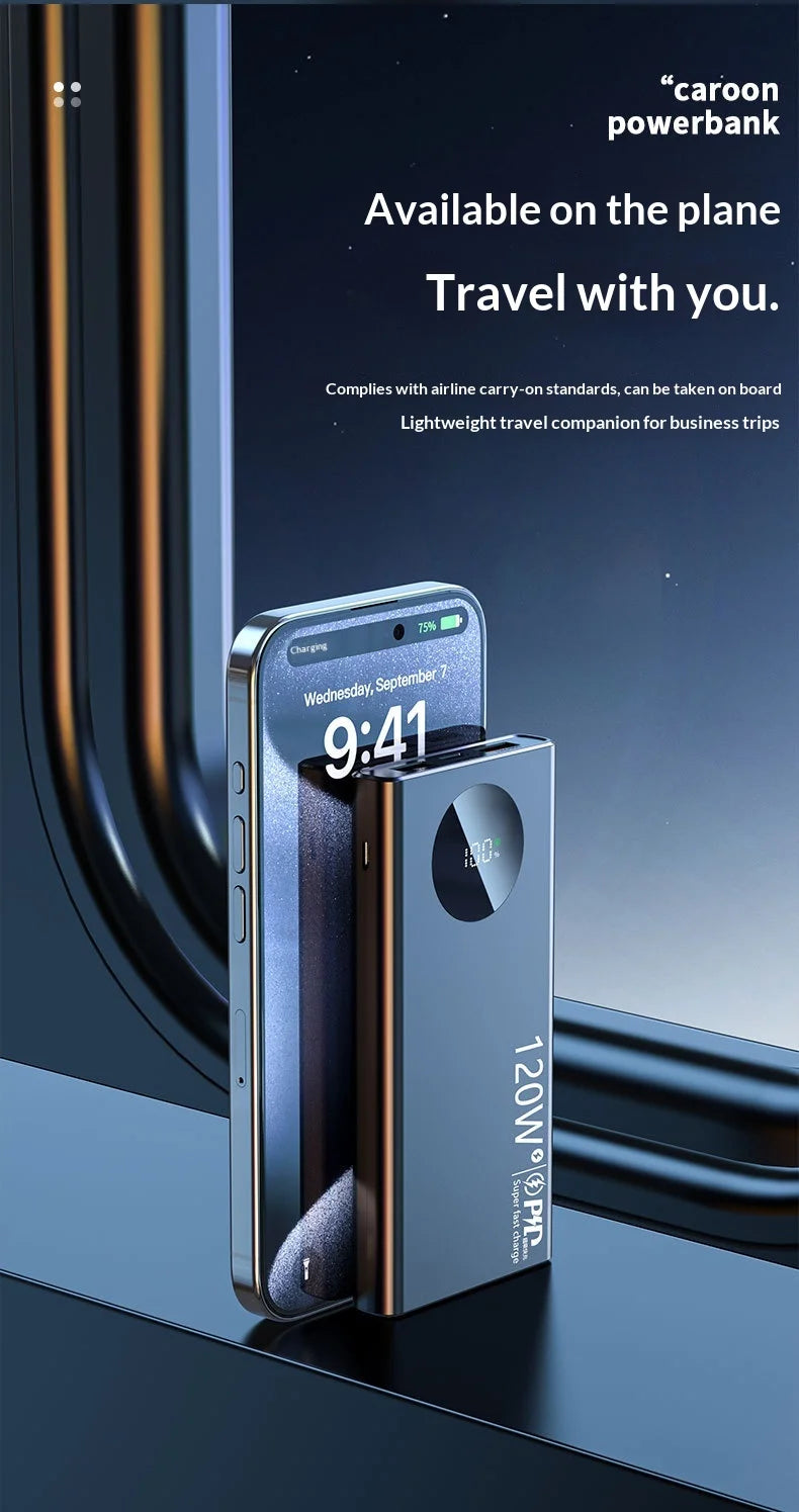 120W super fast charging power bank 20000 mAh large capacity two-way fast charging digital display power bank Lithium Battery