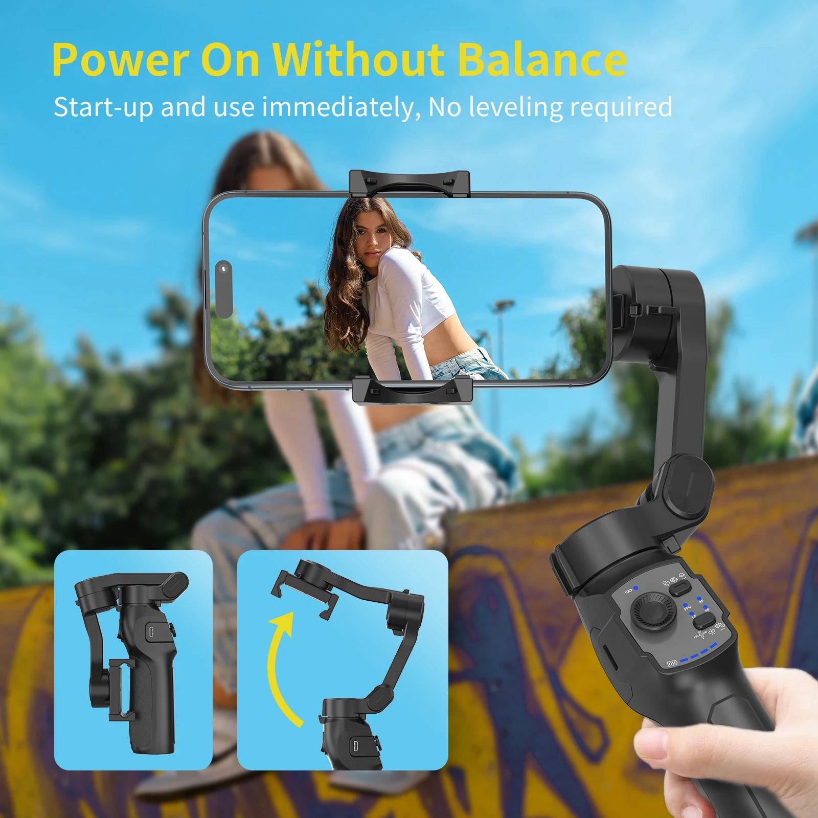 3-Axis Gimbal for Smartphone Anti-shake Stabilizer Face Tracking Gesture Control with Fill Light for iPhone Android Tiktok Vlog