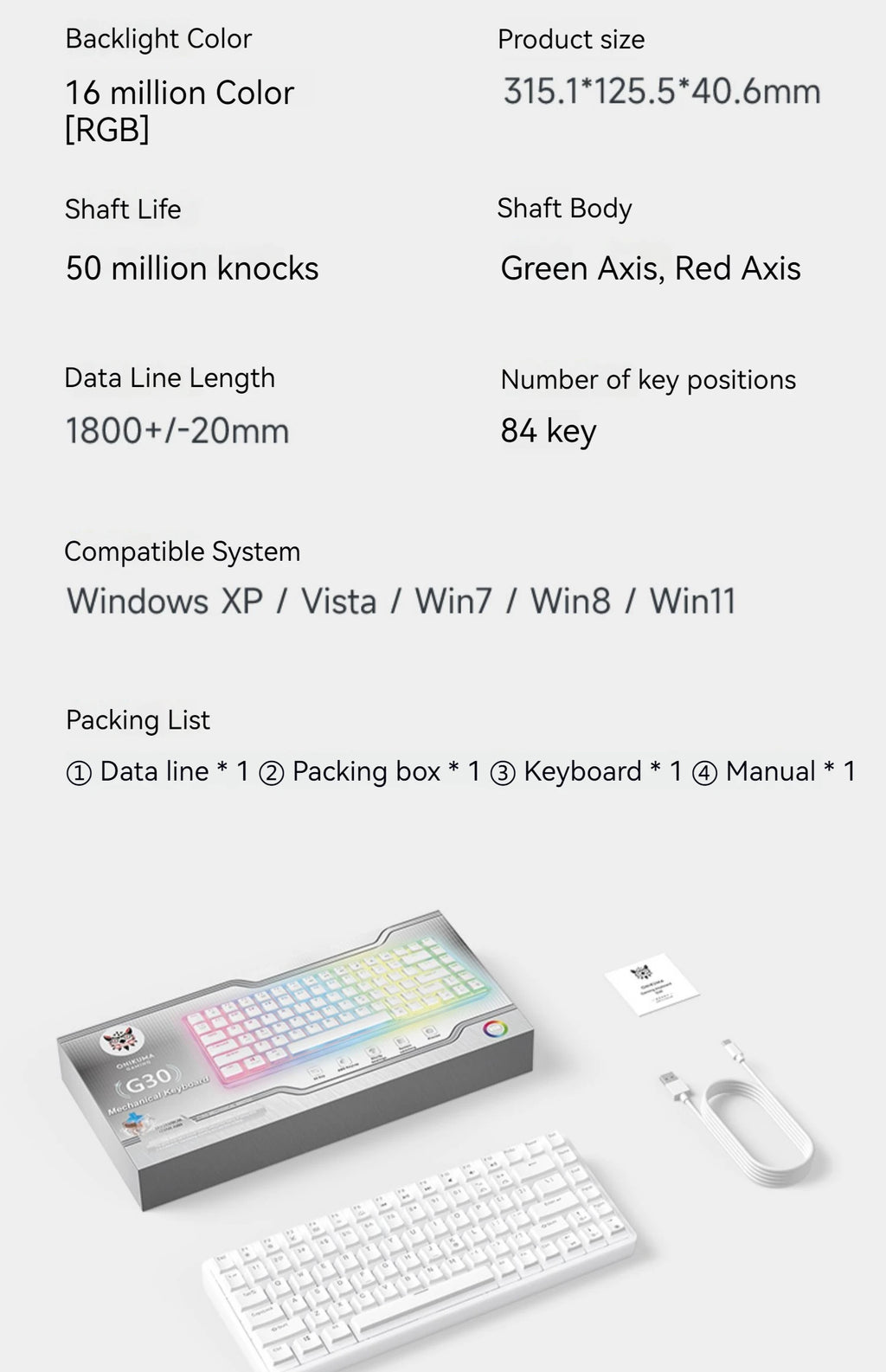 ONIKUMA Professional Gaming Mechanical Keyboard USB Wired Keyboard with RGB Backlit Matte Key Caps 84 Keys Gaming Keyboards Game